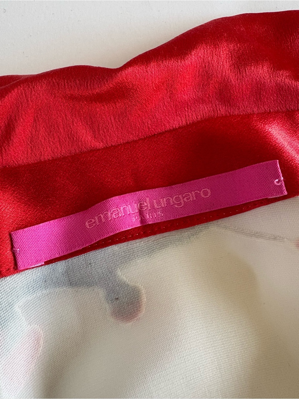 Vintage Ungaro Couture Silk Cream Floral Tie-Neck Blouse w/ Red Accents - Picture 8 of 15